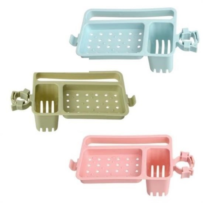 Biomak® Musluğa Takılan Sünger Havlu Askılı Sabun Hazneli mutfak Banyo Lavabo Düzenleyici Organizer