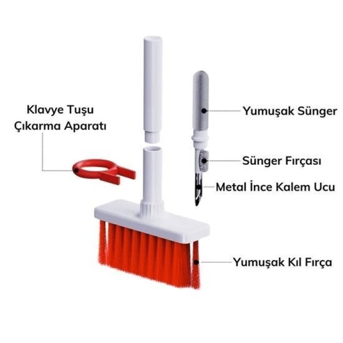 Biomak® Çok Amaçlı Kırmızı Hassas Fırça Başlıklı  Bilgisayar Laptop Temizleme Fırçası