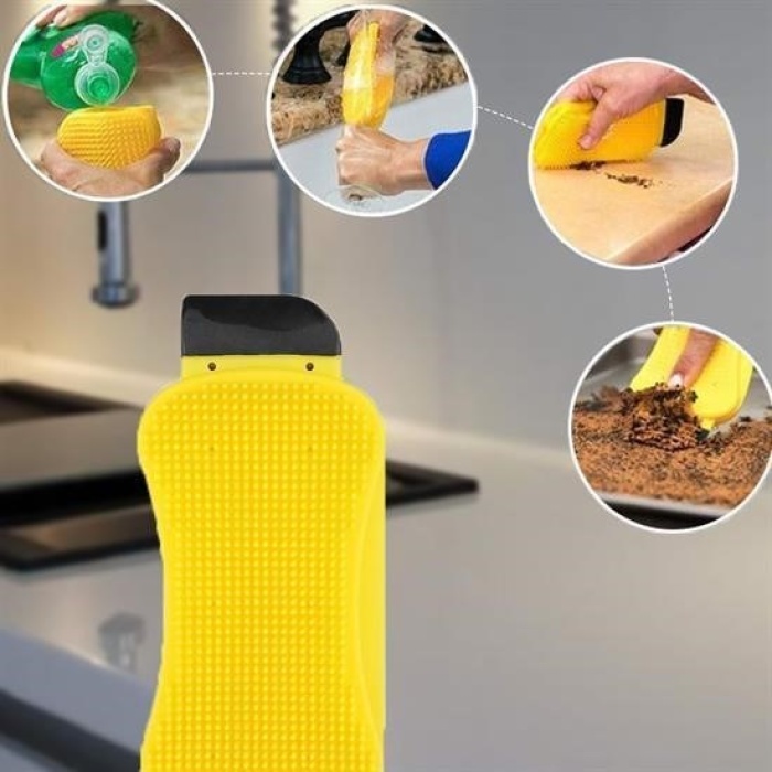 Biyomak® Çok Fonksiyonlu Deterjan Hazneli Pratik Bulaşık Yıkama Fırçası