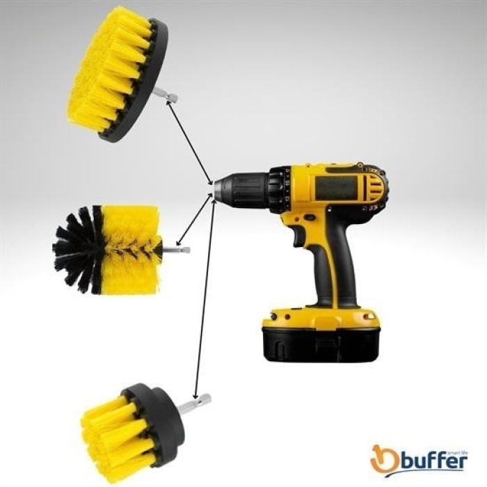 Biomak® 3lü Matkap Ucu Banyo Küvet Duşakabin Araba Tekerliği Koltuk Yıkama Temizleme Fırçası Seti