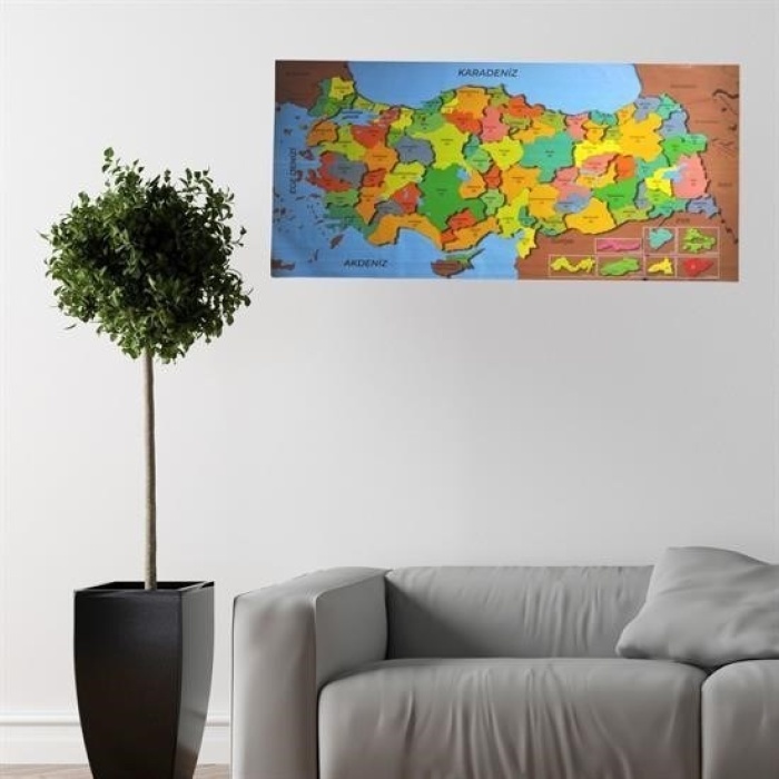 Biomak® Renkli Türkiye Haritası Manyetik Yapıştırıcı Gerektirmeyen Duvar Stickerı 118 CM * 56 CM