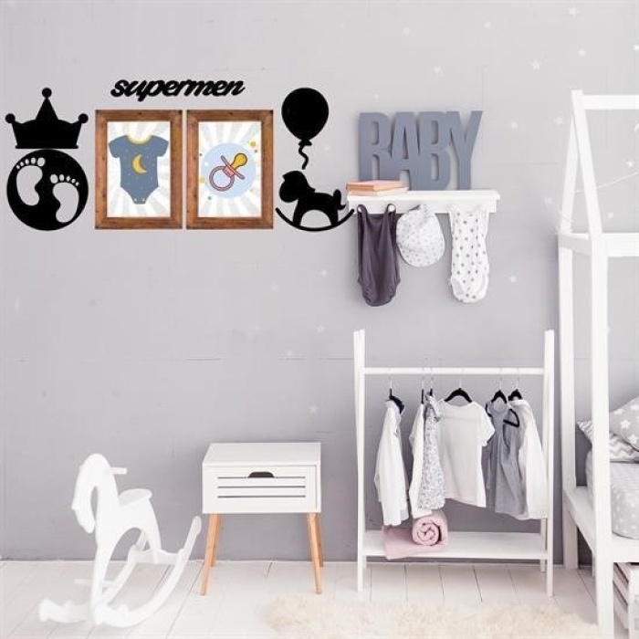 Biomak® DECO103 Supermen Dekoratif Duvar Süsü Tablo Aksesuar Ahşap Tasarım Hediye Pano Sticker Seti