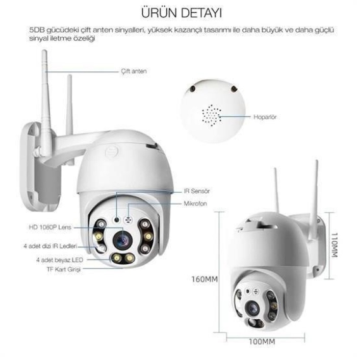 Biyomak® 20 MP HD Lens İç Dış Mekan Suya Danıklı IP Wifi Network Güvenlik Kamerası Wifi Kamera