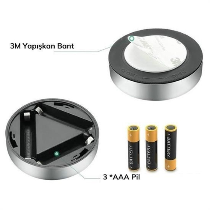 Biomak® Kablosuz Spot Pilli Dokunmatik Led Lamba 3 Ledli Dolap Lambası