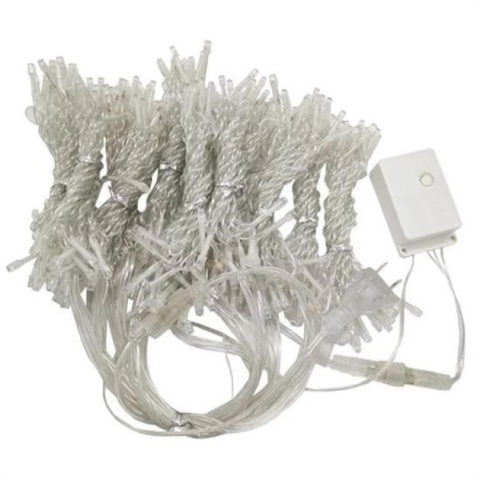 Biomak® 8 Fonksiyonlu 200 Led 10 Saçak Şerit Led 2x2 Perde İp Led  (Gün Işığı)