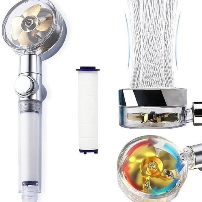 Biomak® Turbo Pervaneli ve Filtreli Su Tasarruflu 360 Derece Dönebilen Tazyikli Duş Başlığı