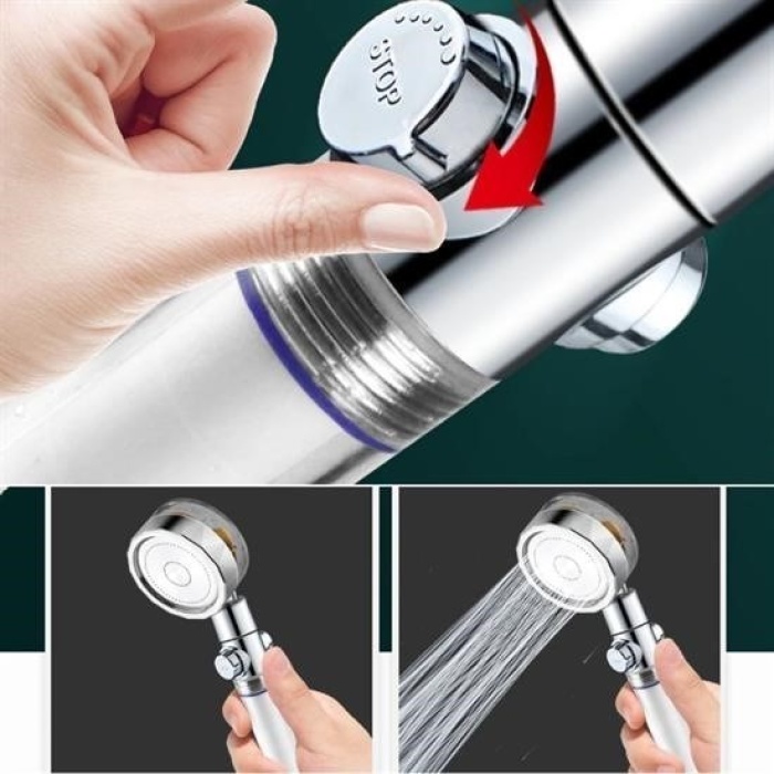 Biomak® Turbo Pervaneli ve Filtreli Su Tasarruflu 360 Derece Dönebilen Tazyikli Duş Başlığı