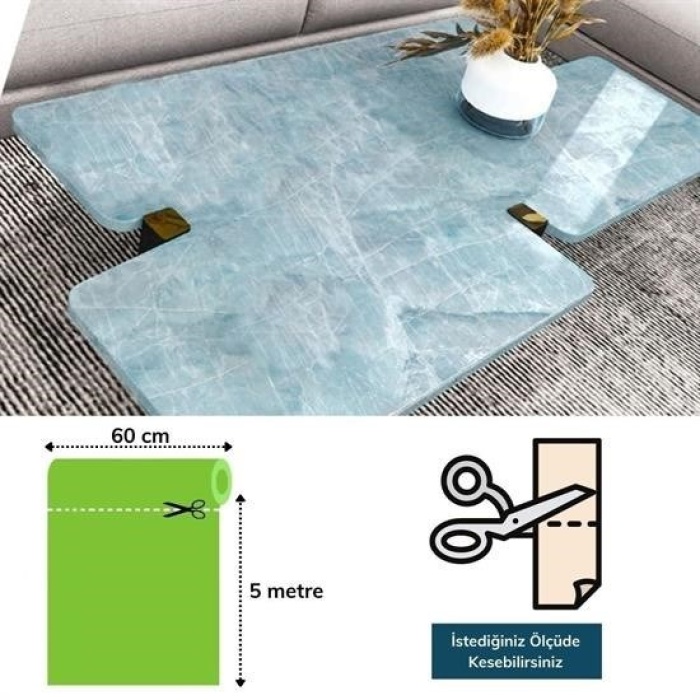 Biyomak® Mermer Desenli Masa Tezgah Mutfak Su Geçirmez Yapışkanlı Folyo Sticker Mavi 5x0,6m