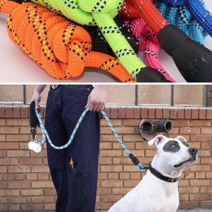 Biomak® Reflektörlü Fosforlu Köpek Gezdirme Halatı Tasma Kayışı Metal Kancalı 130 cm
