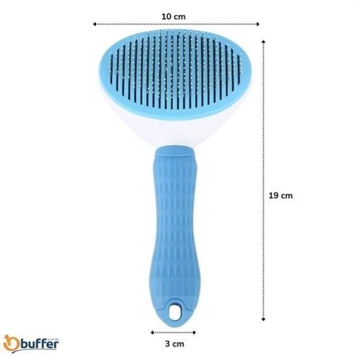 Biomak® Kedi Köpek Tüy Toplayıcı Kendini Temizleyebilen Ergonomik Saplı Evcil Hayvan Tarağı Mavi
