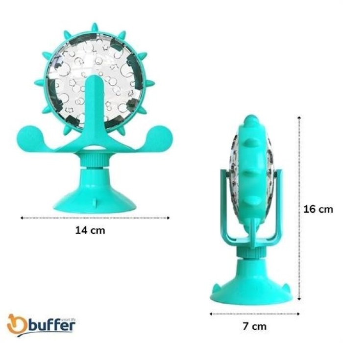 Biomak® Vantuzlu Zilli İnteraktif Dönebilen Mama Kaplı Renkli Eğlenceli Eğitici Kedi Oyuncağı
