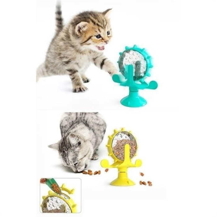Biomak® Vantuzlu Zilli İnteraktif Dönebilen Mama Kaplı Renkli Eğlenceli Eğitici Kedi Oyuncağı