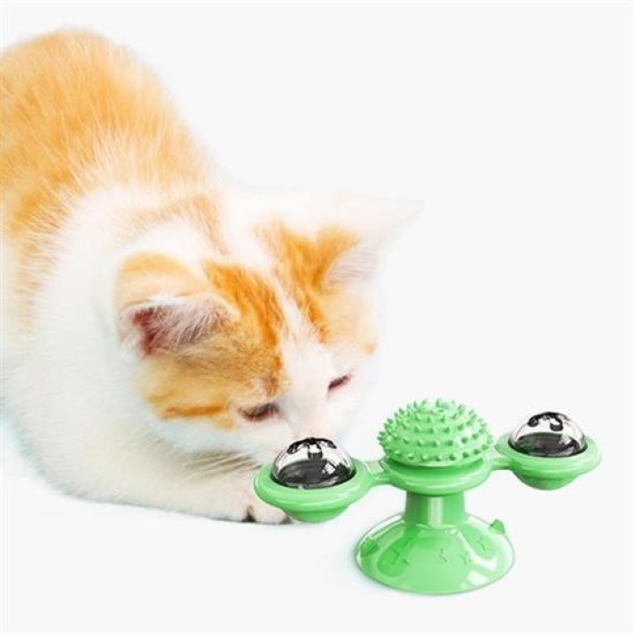 Biomak® Pet Malzemeleri Vantuzlu Fırıldak Toplu Dönen Şeffaf Depo Tasarım İnteraktif Kedi Oyuncağı