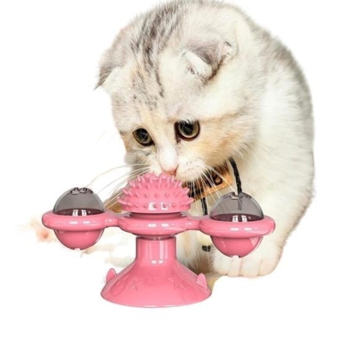 Biomak® Pet Malzemeleri Vantuzlu Fırıldak Toplu Dönen Şeffaf Depo Tasarım İnteraktif Kedi Oyuncağı