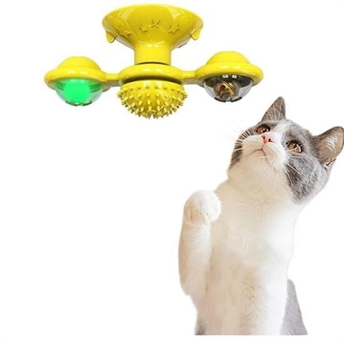 Biomak® Pet Malzemeleri Vantuzlu Fırıldak Toplu Dönen Şeffaf Depo Tasarım İnteraktif Kedi Oyuncağı
