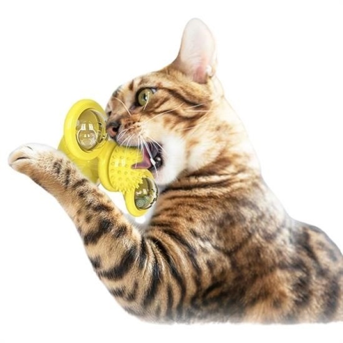Biomak® Pet Malzemeleri Vantuzlu Fırıldak Toplu Dönen Şeffaf Depo Tasarım İnteraktif Kedi Oyuncağı