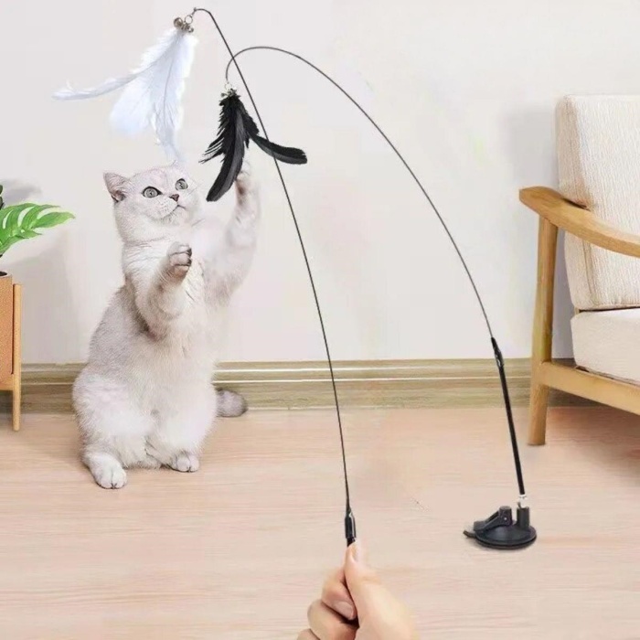 Biomak® Vantuzlu Tüylü Zilli Olta Kedi Oyuncağı 2 Oltalı