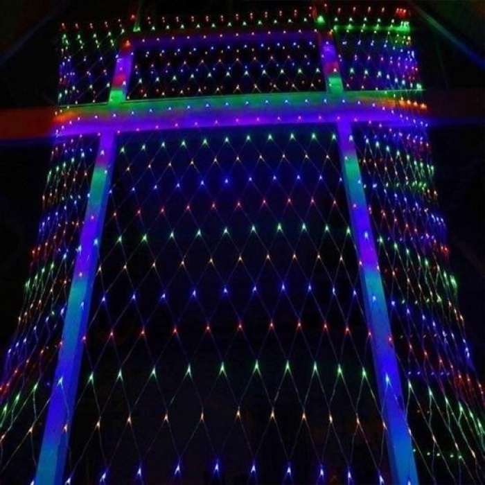 Biomak® 1x2 Metre Dekoratif File Ağ Perde 192 LED 8 Animasyonlu Farklı Işık Modu RGB Fişli