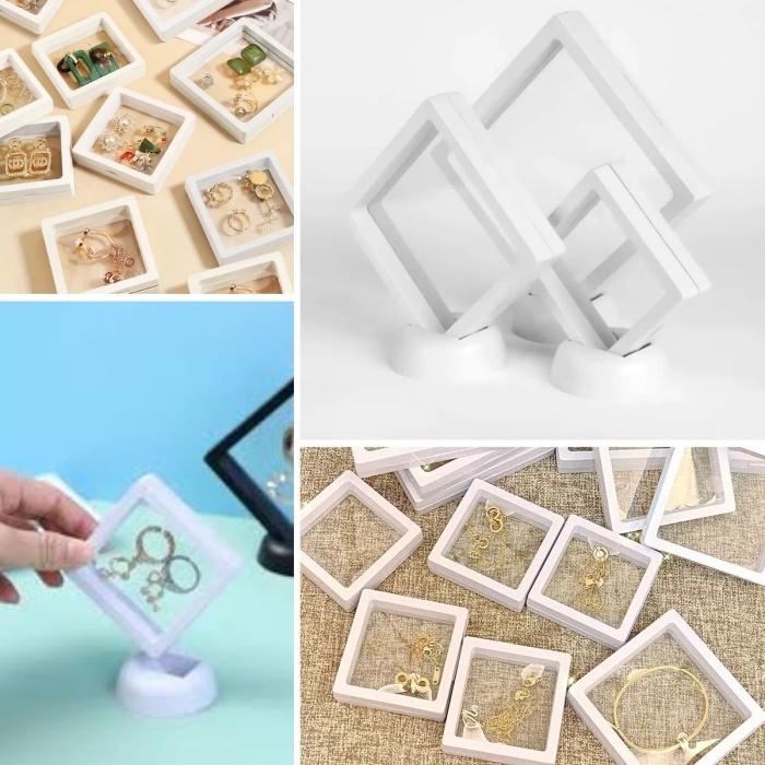 Biomak® 7x7 cm Standlı 3D Takı Ziynet Hatıra Koleksiyon Saklama Kutusu Şeffaf Film Çerçevesi