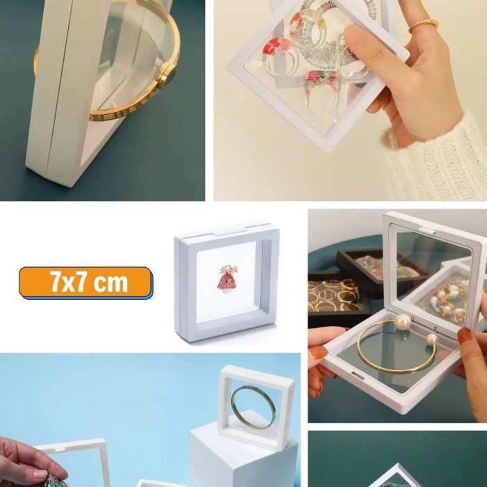 Biomak® 7x7 cm Standlı 3D Takı Ziynet Hatıra Koleksiyon Saklama Kutusu Şeffaf Film Çerçevesi