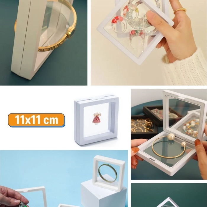 Biomak® 11x11cm Standlı 3D Takı Ziynet Hatıra Koleksiyon Saklama Kutusu Şeffaf Film Çerçevesi