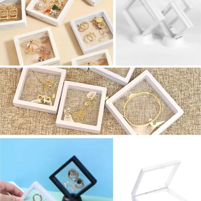 Biomak® 11x11cm Standlı 3D Takı Ziynet Hatıra Koleksiyon Saklama Kutusu Şeffaf Film Çerçevesi
