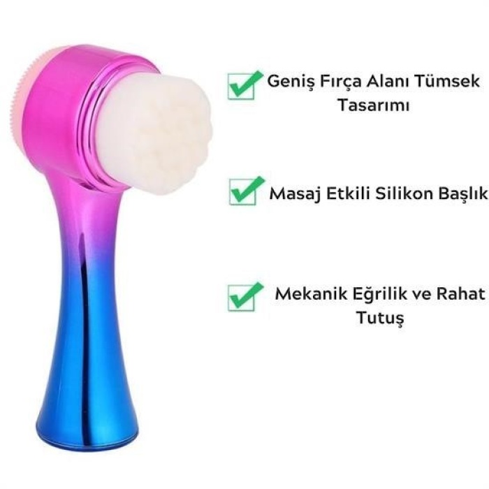 Biomak® Çift İşlevli Renkli Cilt Yüz Temizleme Fırçası Peeling Masaj Etkili Gözenek Temizleyici Alet