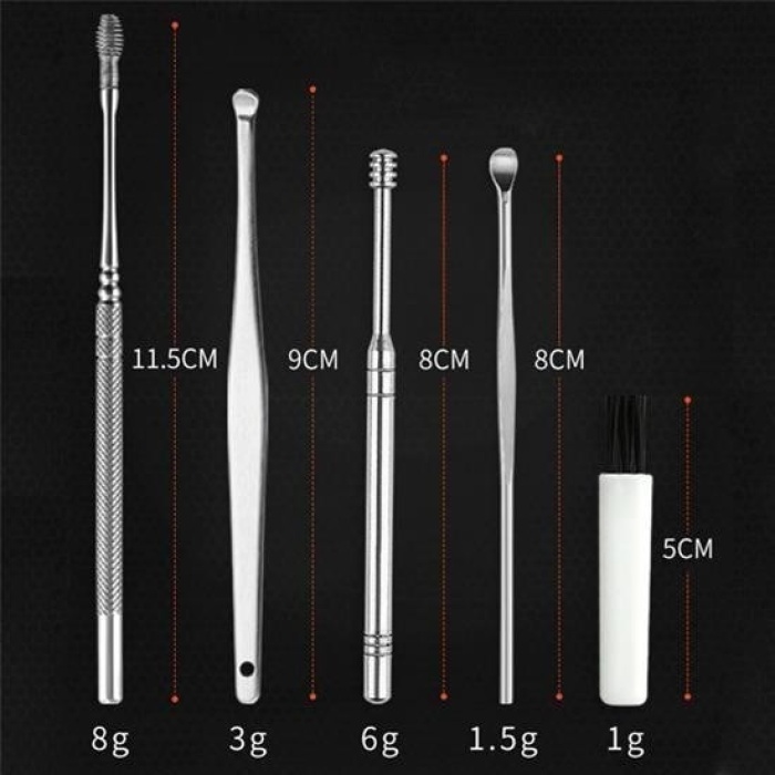 Biomak® 6 Parça Paslanmaz Çelik Kulak Balmumu Toplayıcı Çıkarıcı Temizleyici Bakımı Çubuk Seti