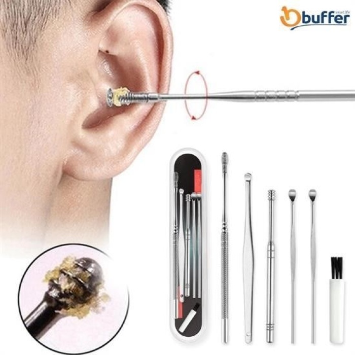 Biomak® 6 Parça Paslanmaz Çelik Kulak Balmumu Toplayıcı Çıkarıcı Temizleyici Bakımı Çubuk Seti