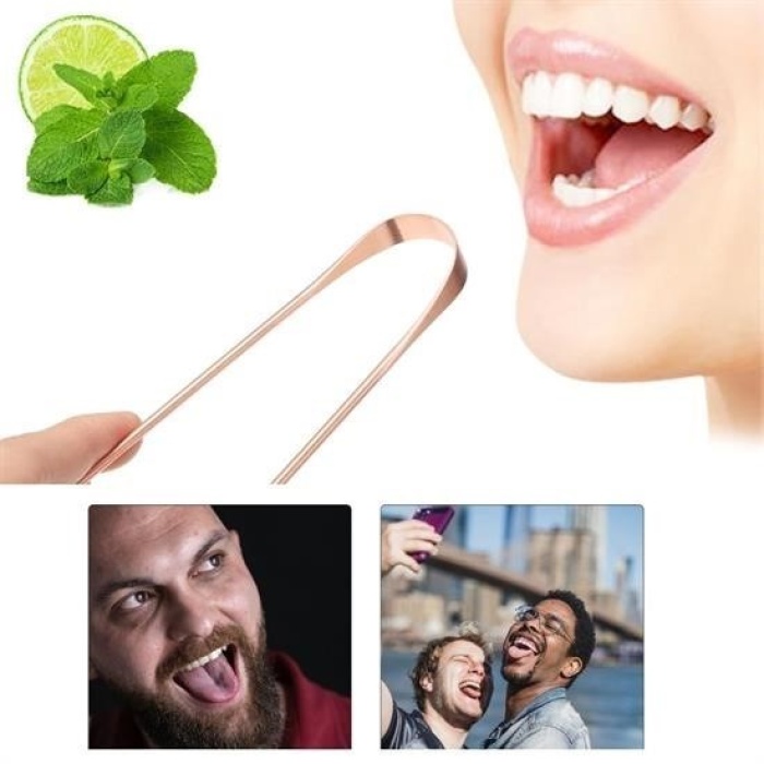 Biomak® Bakır Oil Pulling Yağ Çekme Dil Plak Temizleme Aleti Dil Fırçası Sıyırıcı Dil Kaşığı