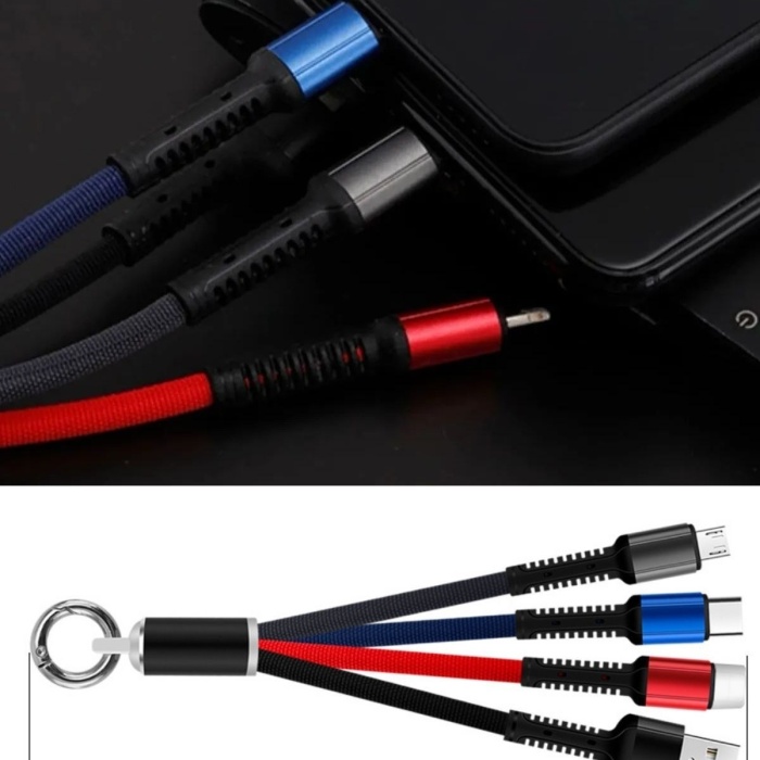Biomak® Işıklı Anahtarlık Model 3 in 1 USB Çıkışlı MİKRO,TYPE-C ve İphone Uyumlu Şarj Kablosu