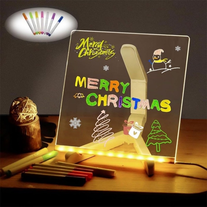 Biomak® LED Işıklı Kendiliğinden Renkli Fosforlu Kalemli Kare Yazı Panosu 20x20 cm