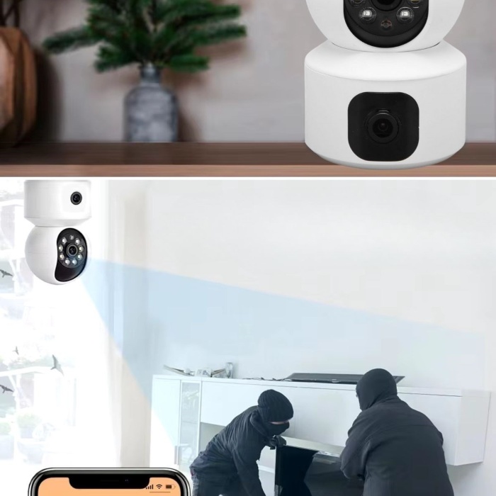 Biomak® Çift Kameralı Wifi Bağlantılı Gece Görüşlü Ev Tipi Güvenlik Kamerası