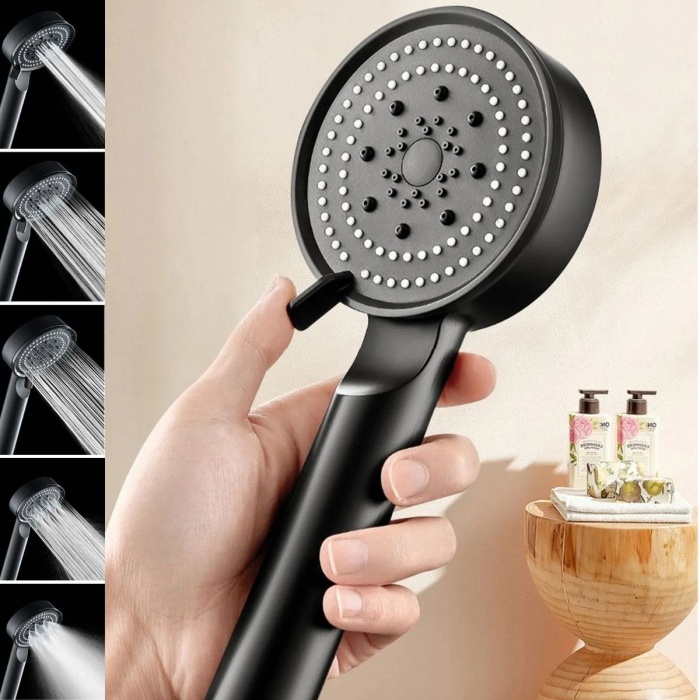 Biomak® 5 Fonksiyonlu Yüksek Basınçlı Ayarlanabilir Siyah Duş Başlığı