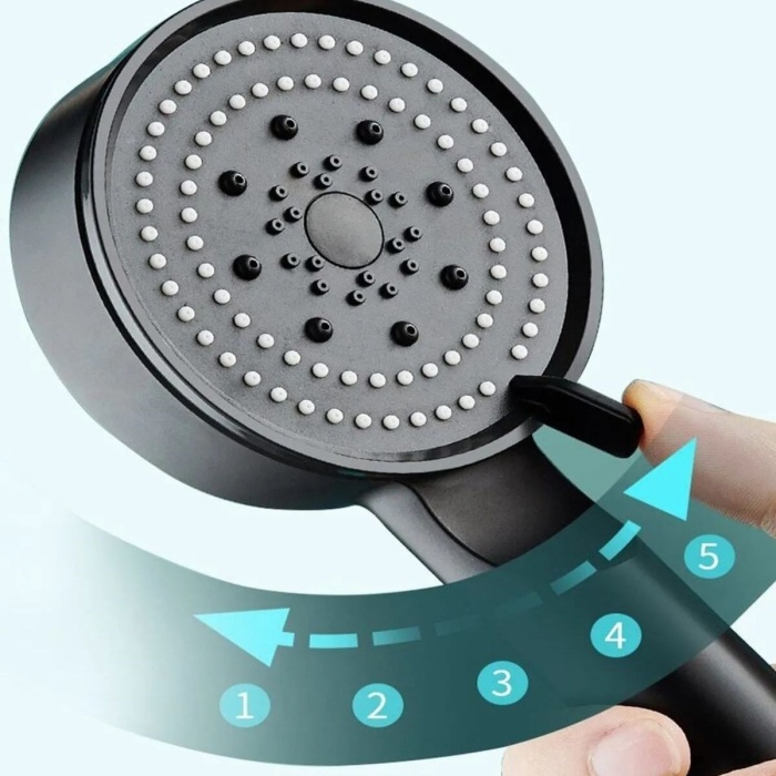 Biomak® 5 Fonksiyonlu Yüksek Basınçlı Ayarlanabilir Siyah Duş Başlığı