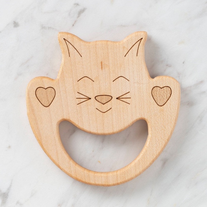 Biomak Hobi Baby Kedi Figürlü Organik Ahşap Diş Kaşıyıcı