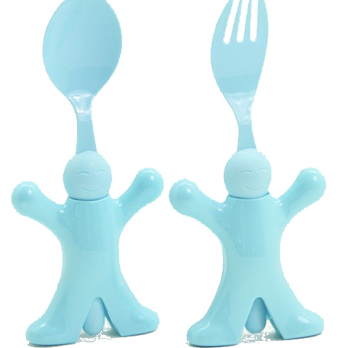 Biyomak® Bebek Figür Standlı Çatal Kaşık Set 2 Si 1 Arada