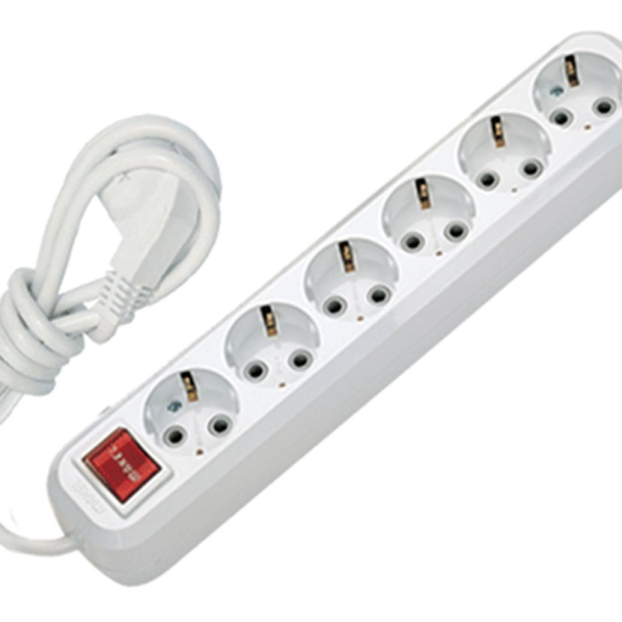 3 Mt. Kablolu Anahtarlı 6 lı Topraklı Grup Priz