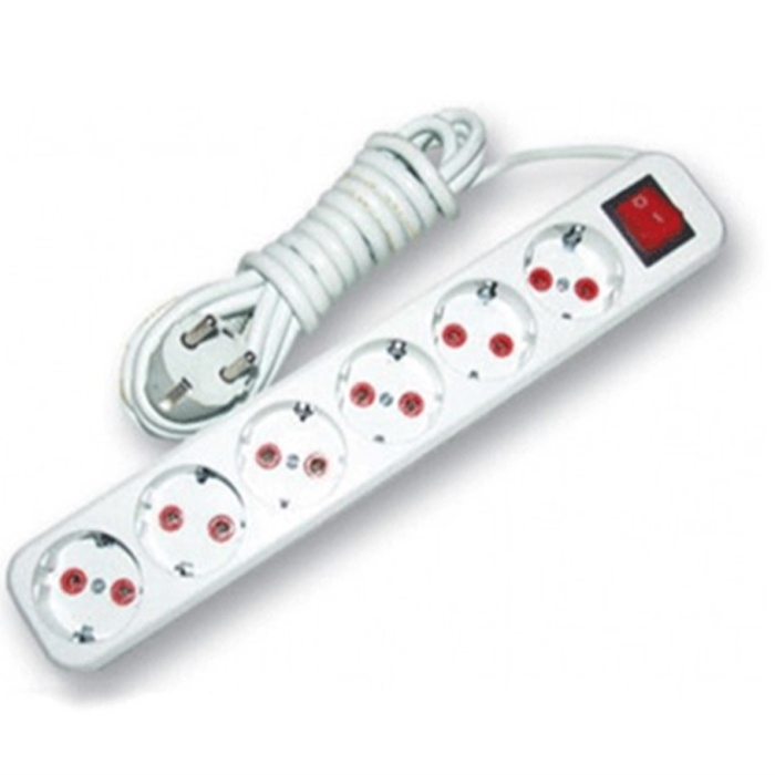 3 Mt. Kablolu Anahtarlı 6 lı Topraklı Grup Priz