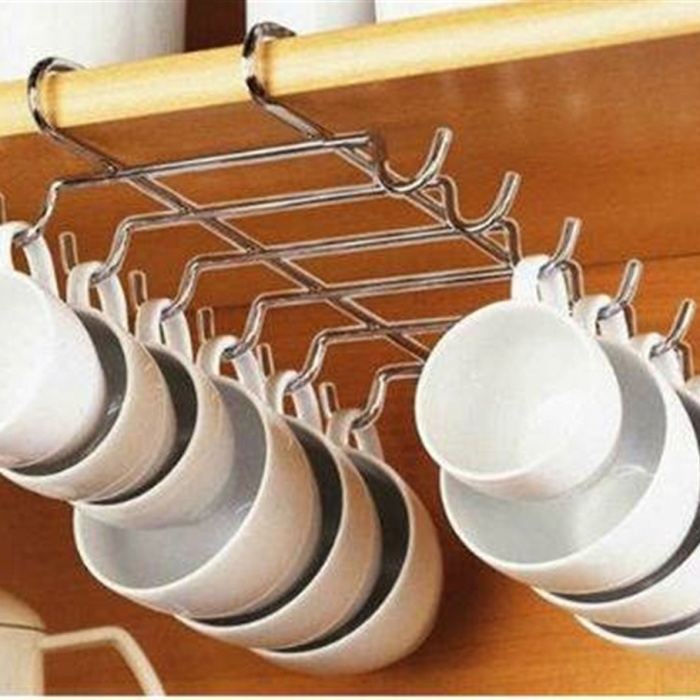 10 Kancalı Metal Raf Altı Portatif Bardak Fincan Askılığı