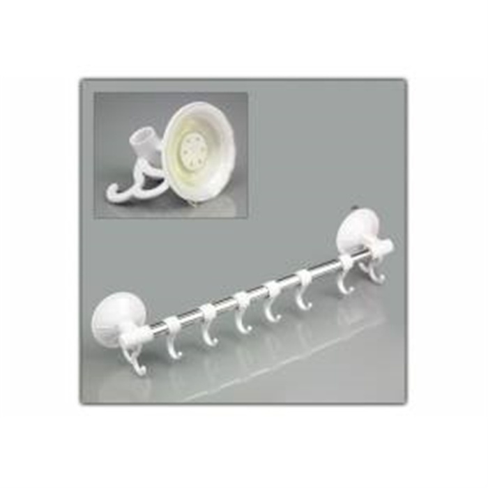 Biyomak® 6 Serbest 2 Sabit Kancalı Vantuzlu Banyo Mutfak Havlu Askılığı