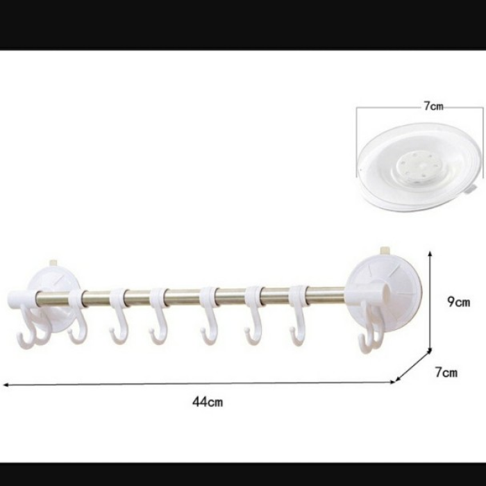 Biyomak® 6 Serbest 2 Sabit Kancalı Vantuzlu Banyo Mutfak Havlu Askılığı