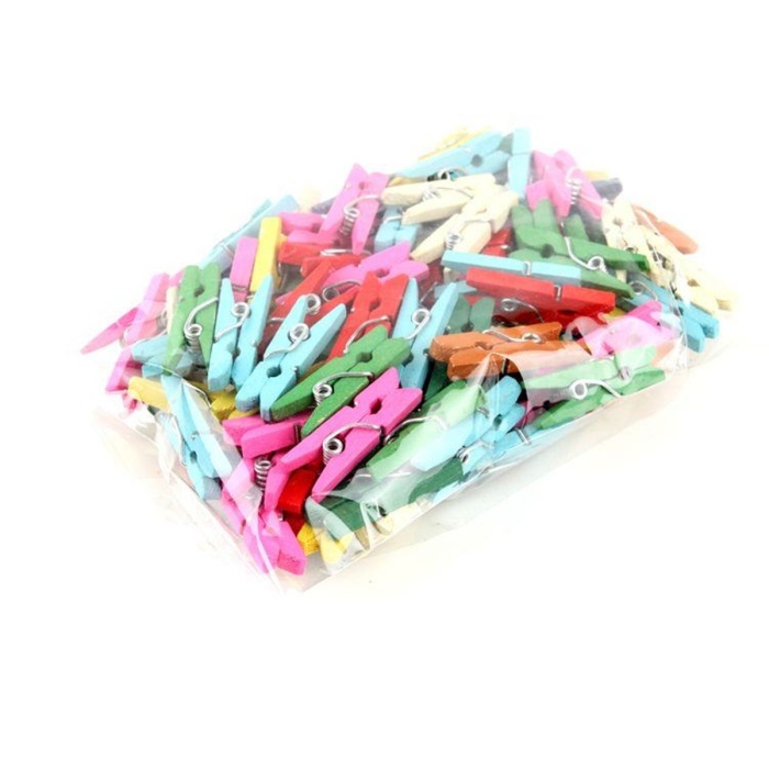 Renkli Dekoratif Fotoğraf Albüm Mini Ahşap Mandal ~100 adet