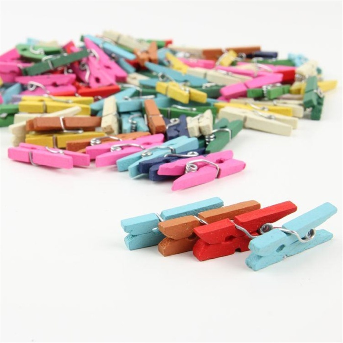 Renkli Dekoratif Fotoğraf Albüm Mini Ahşap Mandal ~100 adet