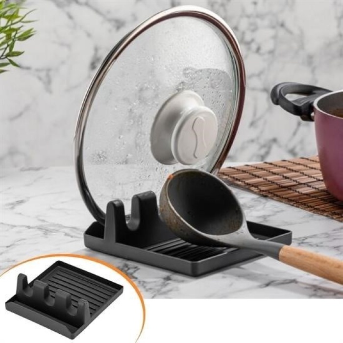 Biyomak® Tencere Kapak Tutuculu Kaşıklıklı Tencere Kapak Standı Pratik Kaşık Kepçe Altlık Düzenleyici