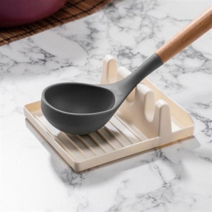 Biyomak® Tencere Kapak Tutuculu Kaşıklıklı Tencere Kapak Standı Pratik Kaşık Kepçe Altlık Düzenleyici