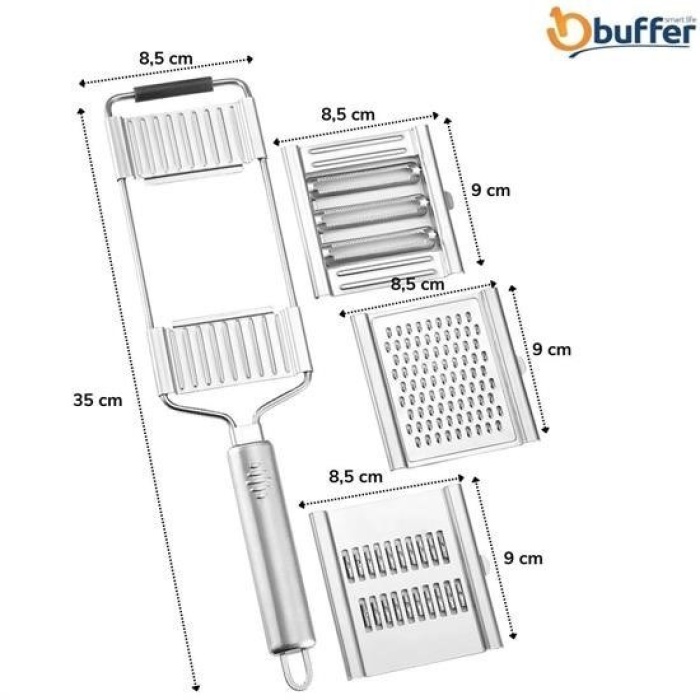 Biyomak® Ayarlanabilir 3 Farklı Başlıklı Tutmalı Sebze Dilimleyici Peynir Rendeleyici Aparat