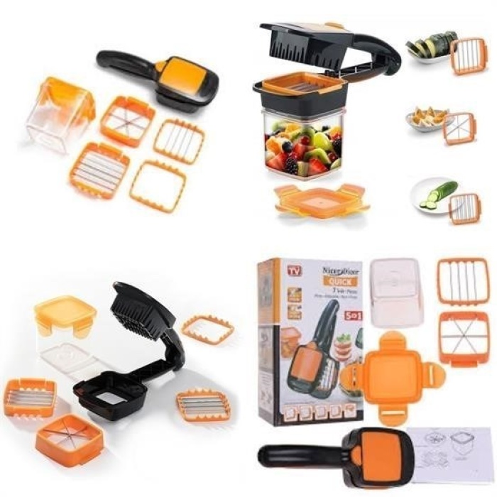 Biyomak® Quick 5 İn 1 Büyük Hazneli Pratik Hızlı Meyve Sebze Doğrayıcı Rende