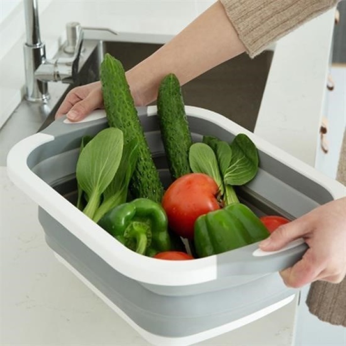 Biyomak® Katlanabilir Süzgeçli Kesme Tahtası ve Badya