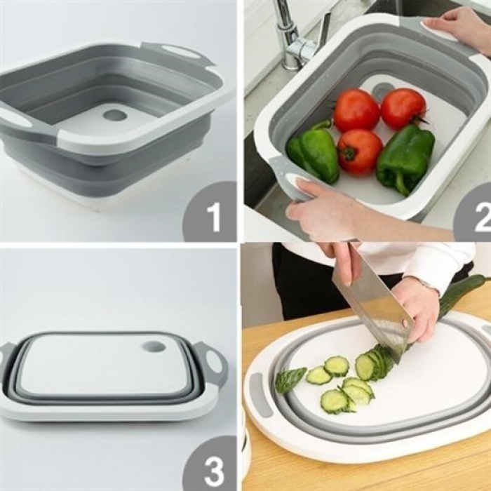 Biyomak® Katlanabilir Süzgeçli Kesme Tahtası ve Badya